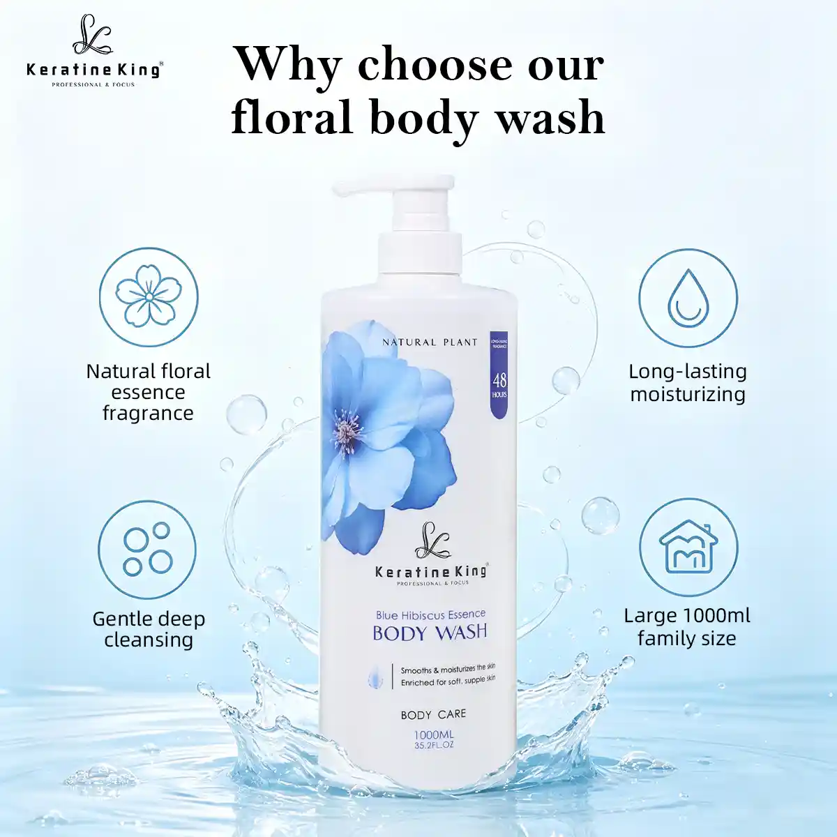 Keratine King Blue Hibiscus Essence Body Wash